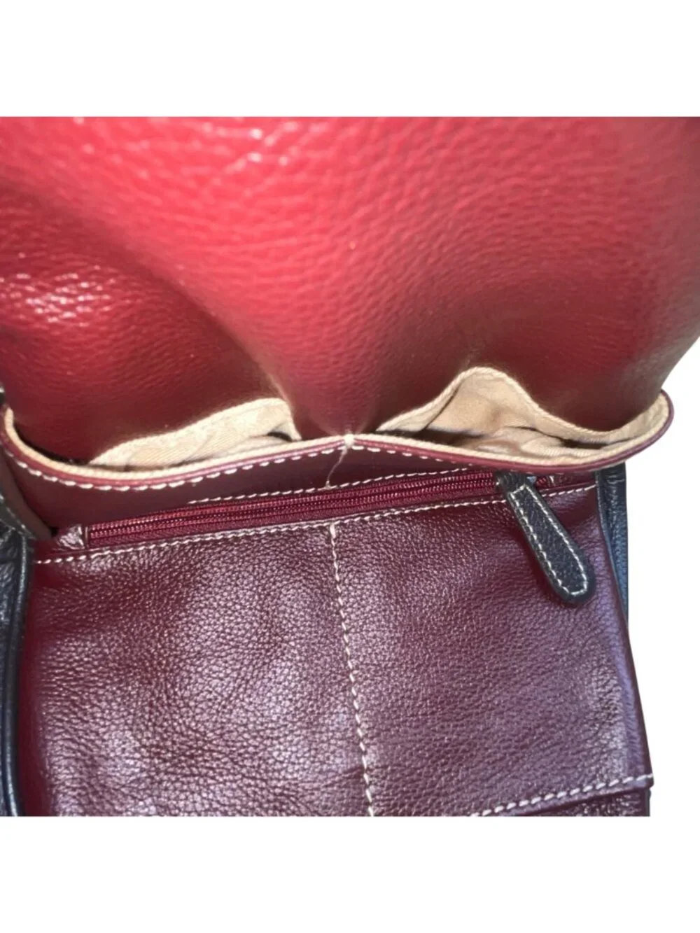 Women’s Burgundy Leather Multiple Compartments Sling Adjustable Straps Backpack